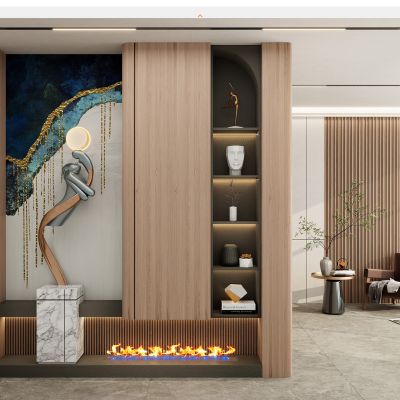 北欧轻奢原木风隔断玄关