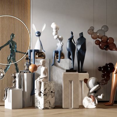 现代潮玩手办雕塑摆件组合