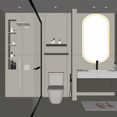 现代卫生间 马桶 浴室柜 洗脸盆 镜柜 玻璃隔断