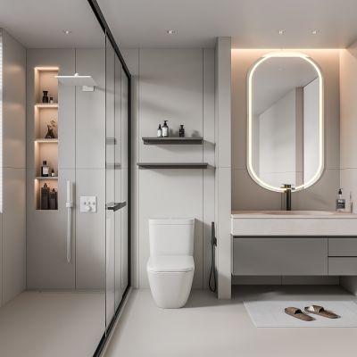 现代卫生间 马桶 浴室柜 洗脸盆 镜柜 玻璃隔断