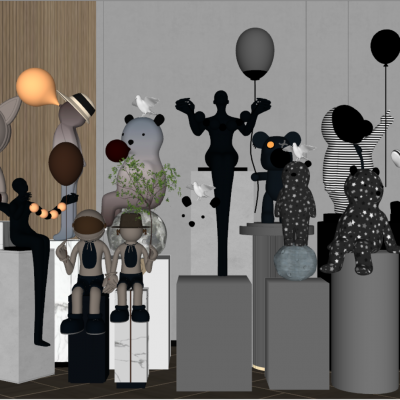 现代潮玩 手办 雕塑摆件组合