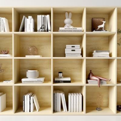 现代书架 简约书架 书本组合 摆件组合 花瓶摆件 简约装饰组合