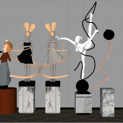 现代潮玩手办雕塑摆件组合