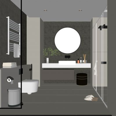 现代卫生间 马桶 浴室柜 洗脸盆 智能镜 玻璃隔断