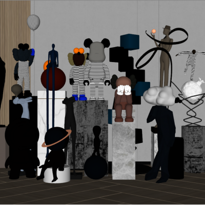 现代潮玩手办雕塑摆件组合