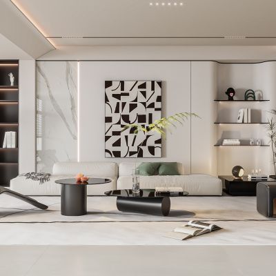 现代客厅 无主灯客厅 沙发组合 茶几组合 饰品摆件