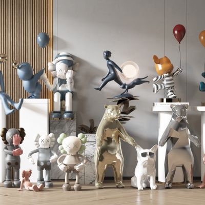 现代潮玩手办雕塑摆件组合