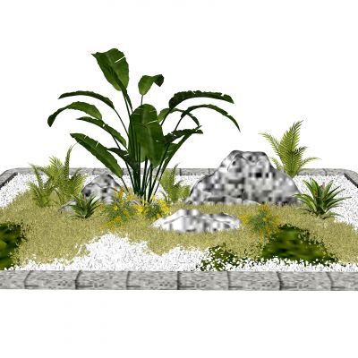 庭院小景组合 白色鹅卵石 植物组合 微地形景观组合