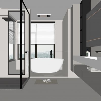 现代卫生间 马桶 浴室柜 洗脸盆 智能镜 浴缸 玻璃隔断