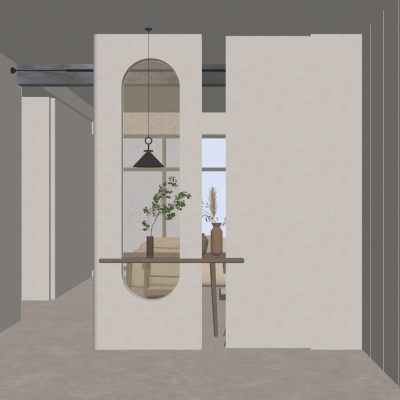 北欧奶油风雕花玻璃隔断玄关