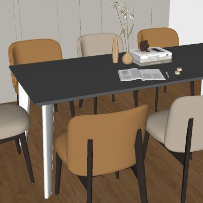 现代轻奢金属桌面餐桌椅组合，摆件3D模型