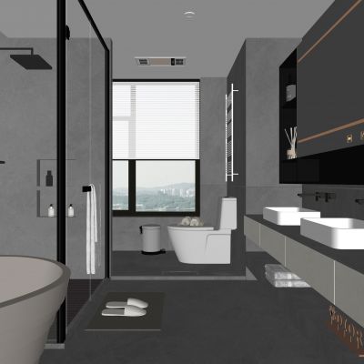 现代卫生间 马桶 浴室柜 洗脸盆 智能镜 浴缸 玻璃隔断