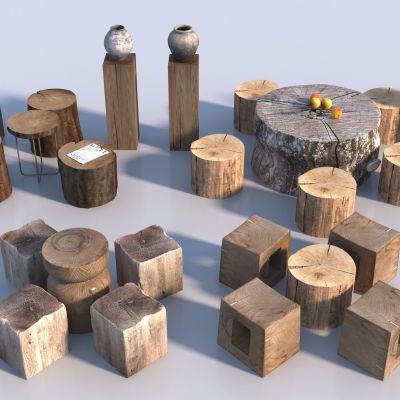 现代木桩桌凳3D模型
