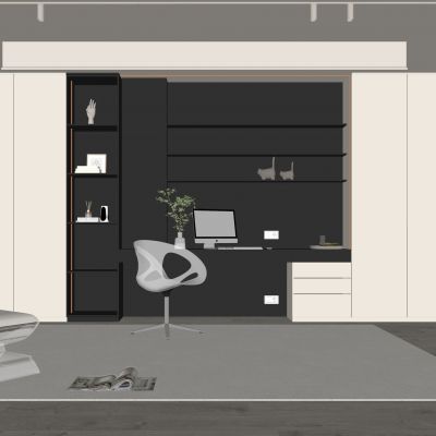 现代书房 书柜 书桌 椅子 装饰品