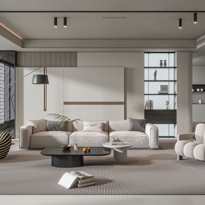 现代客厅 无主灯客厅 沙发组合 茶几组合 饰品摆件
