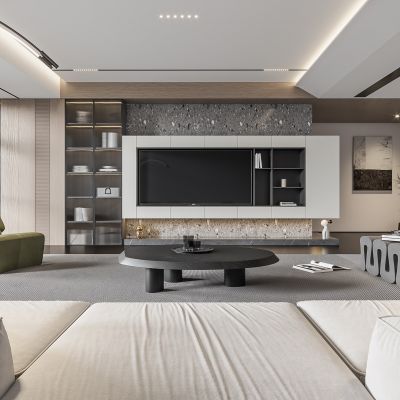 现代客厅 无主灯客厅 沙发组合 茶几组合 饰品摆件 