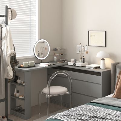  现代高级灰梳妆台妆凳组合