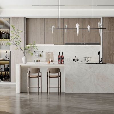 现代 原木 酒柜 岛台 开放式厨房