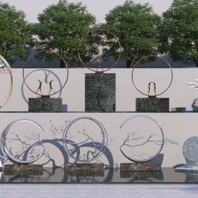 现代雕塑小品组合3D模型