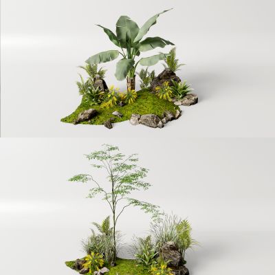 植物组合 庭院小景 景观石_花圃_草坪景观_庭院景观3d模型