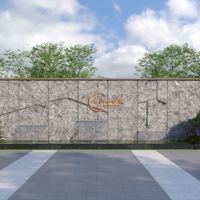 现代流水景墙围墙3D模型