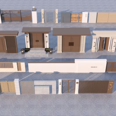 现代庭院门 围墙组合3D模型