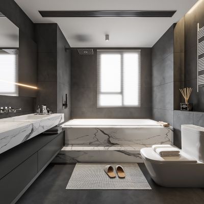 现代卫生间 马桶 浴室柜 洗脸盆 智能镜 浴缸