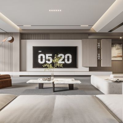  现代客餐厅 无主灯客厅 沙发组合 茶几组合 饰品摆件