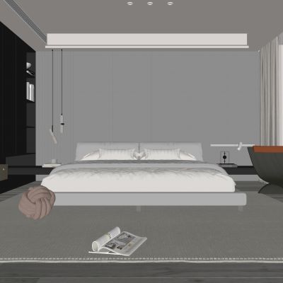 现代卧室 双人床 饰品 床头灯 造形吊顶 造型衣柜