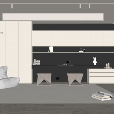 现代书房 书柜 书桌 椅子 装饰品