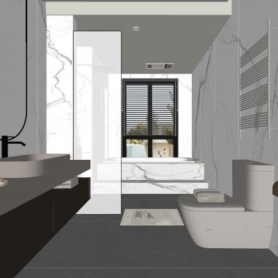 现代卫生间 马桶 浴室柜 洗脸盆 智能镜 玻璃隔断