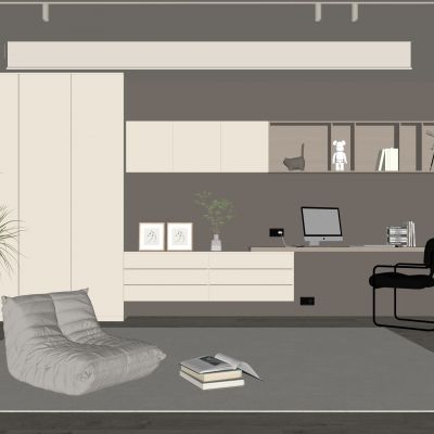 现代书房 书柜 书桌 椅子 装饰品