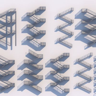 现代外挂扶手楼梯组合3D模型