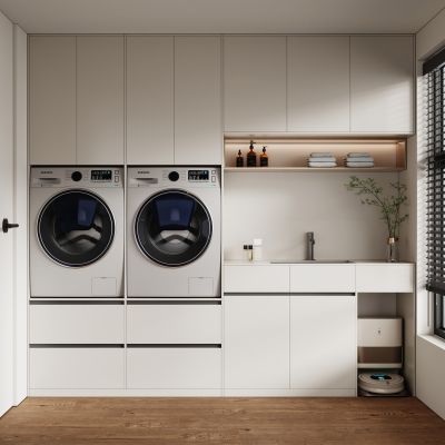 现代洗衣机柜 滚筒洗衣机 烘干机  洗手台3D模型