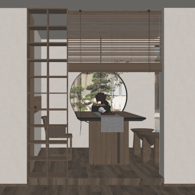 中式实木风阳光房茶室