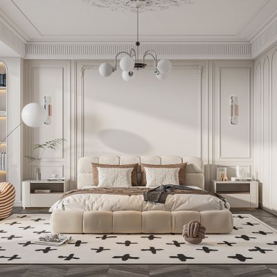 法式卧室 双人床 饰品 休闲椅 造形吊顶 衣柜 饰品 石膏线