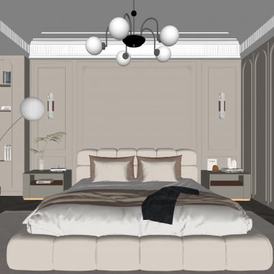 法式卧室 双人床 饰品 休闲椅 造形吊顶 衣柜 饰品 石膏线