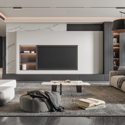 现代客厅 无主灯客厅 沙发组合 茶几组合 饰品摆件