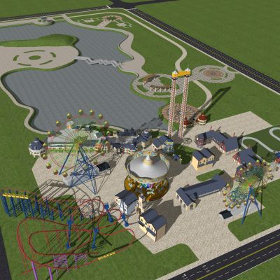 现代儿童游乐场 大型游乐园 旋转木马 过山车 公园广场