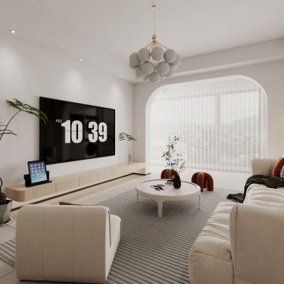 现代客厅，客厅，沙发，背景墙