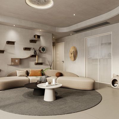 现代客厅，客厅，猫舍，沙发