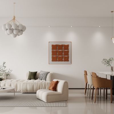 现代客餐厅，奶油风客餐厅，客餐厅