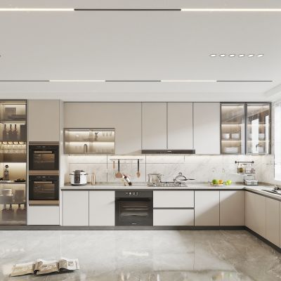 现代 厨房 吸油烟机 冰箱