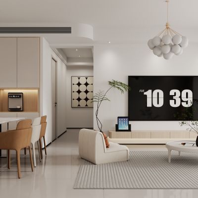 现代客餐厅，奶油风客餐厅，客餐厅