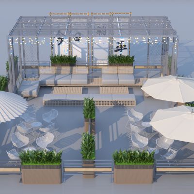 现代户外桌椅组合3D模型