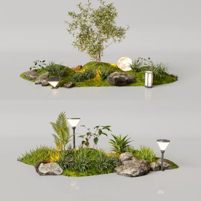植物组合 景观石 花圃 草坪景观 庭院景观 景观灯 树 石头 花草 3d模型