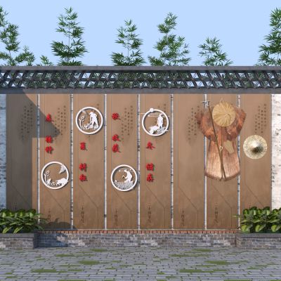 中式乡村民俗文化景墙3D模型