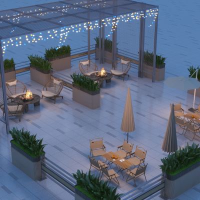 现代户外桌椅3D模型