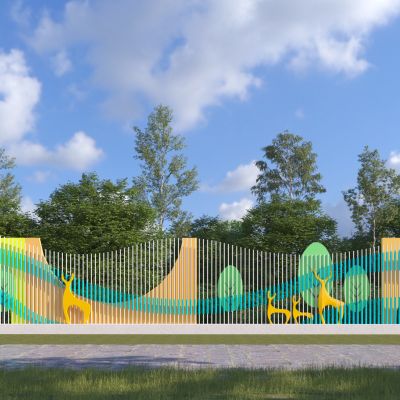 现代儿童彩色围墙景墙3D模型