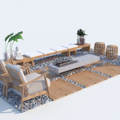 现代户外休闲桌椅组合3D模型